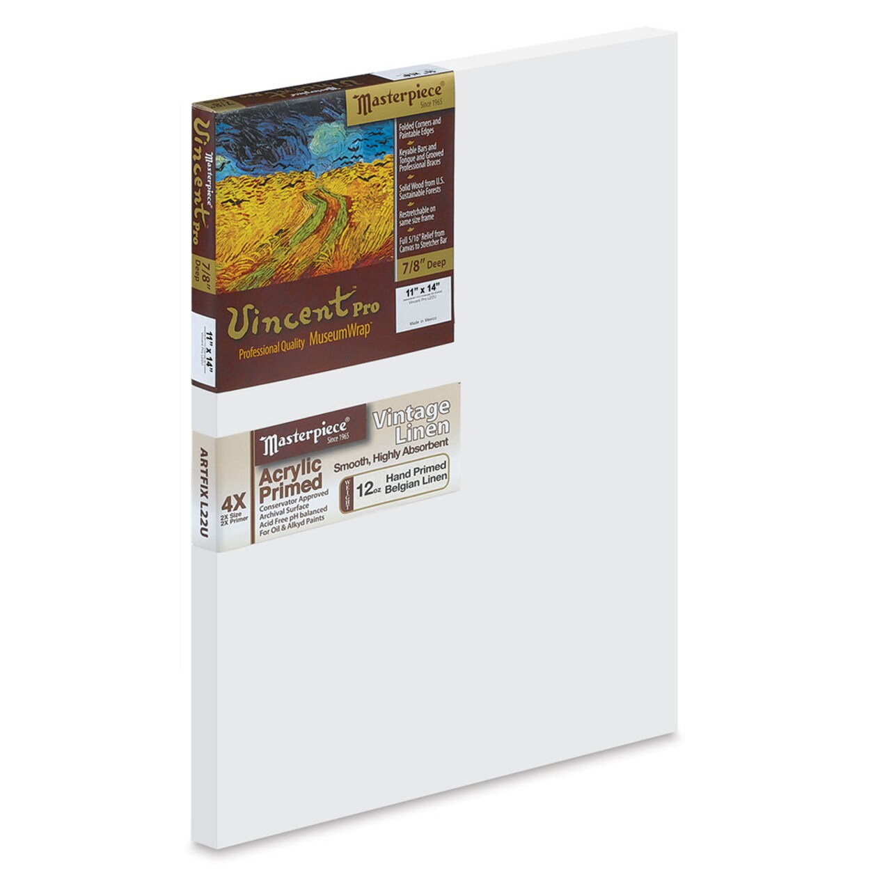 Masterpiece Vincent Pro Artfix Linen Canvas - 11" x 14", Acrylic Primed